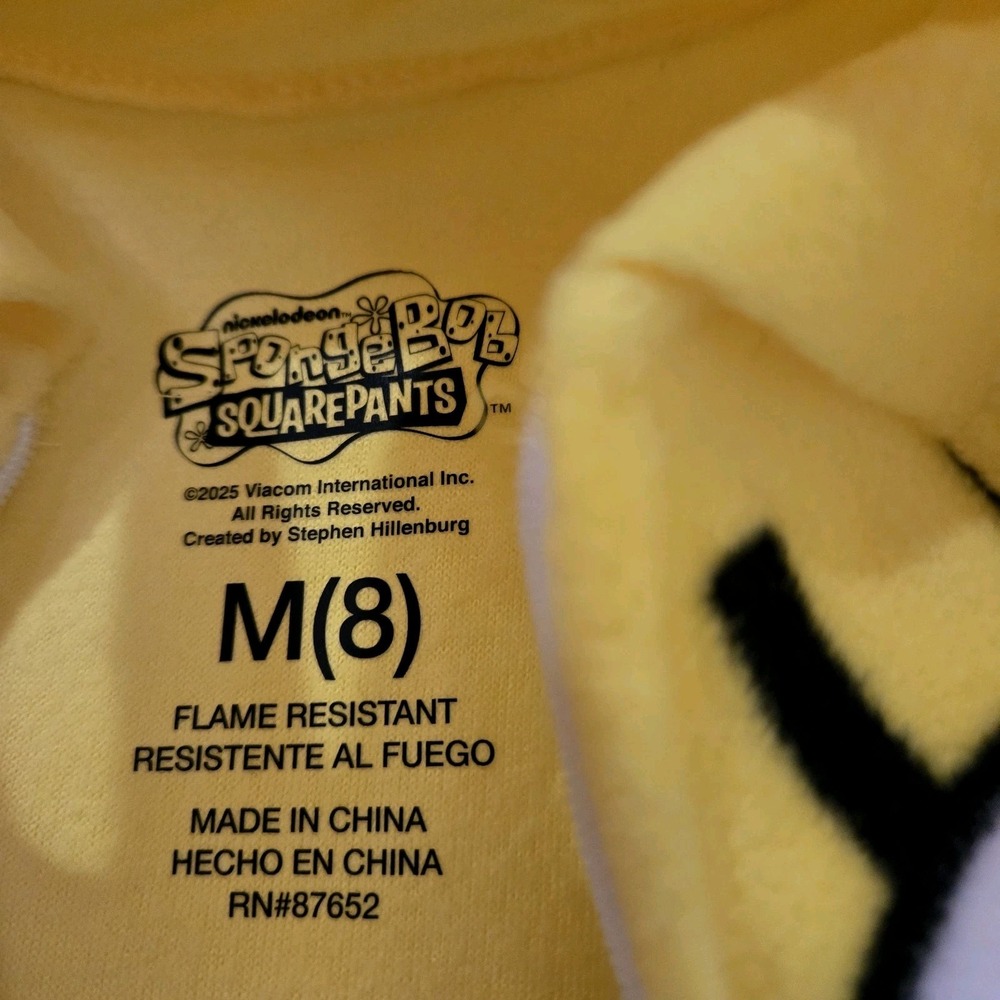 Kids NWT SpongeBob One Piece Zip‎ Pajama, Size 8 Play Costume Sleep Yellow - Picture 3 of 13